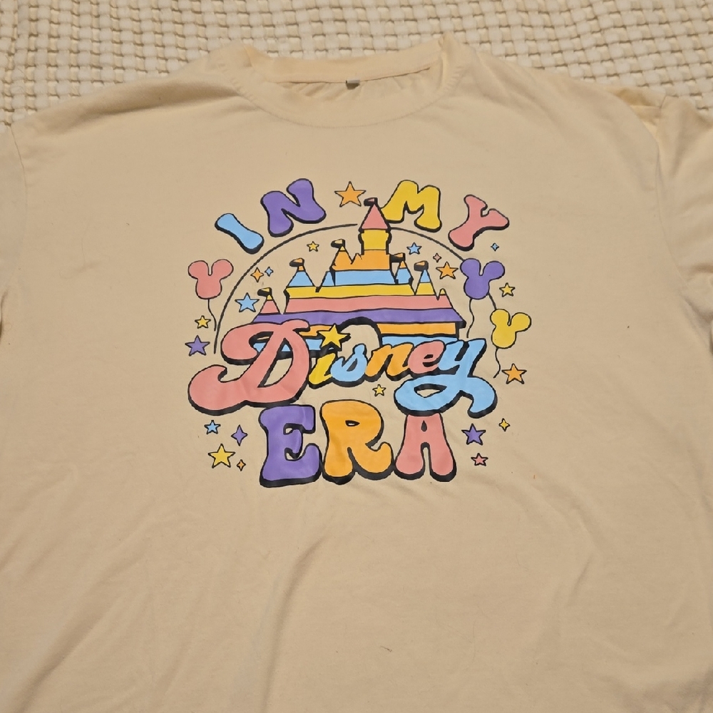 Amazon Cream Disney Graphic Tee with Pastel Multicolor Castle